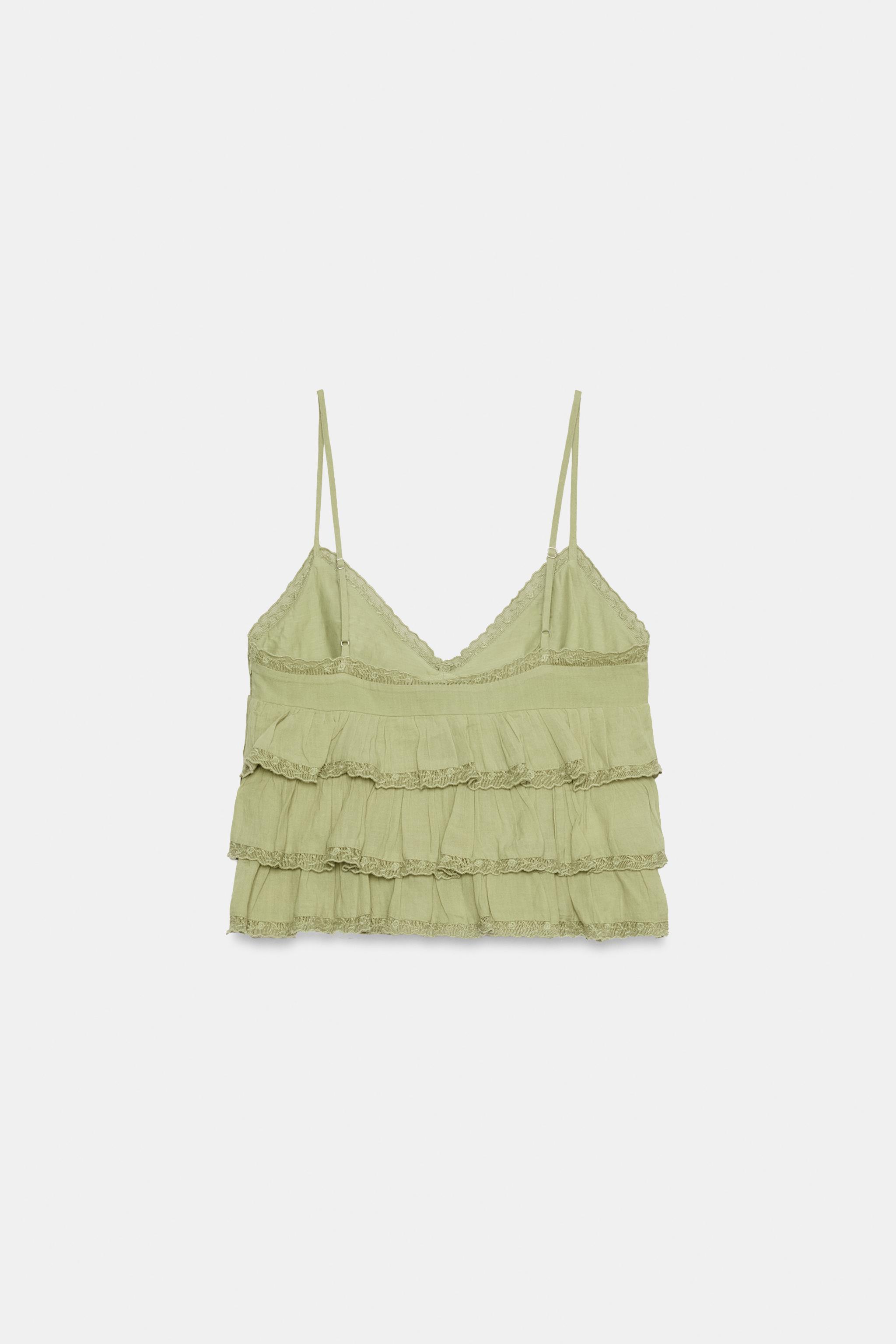 EMBROIDERED RUFFLED CHIFFON TOP